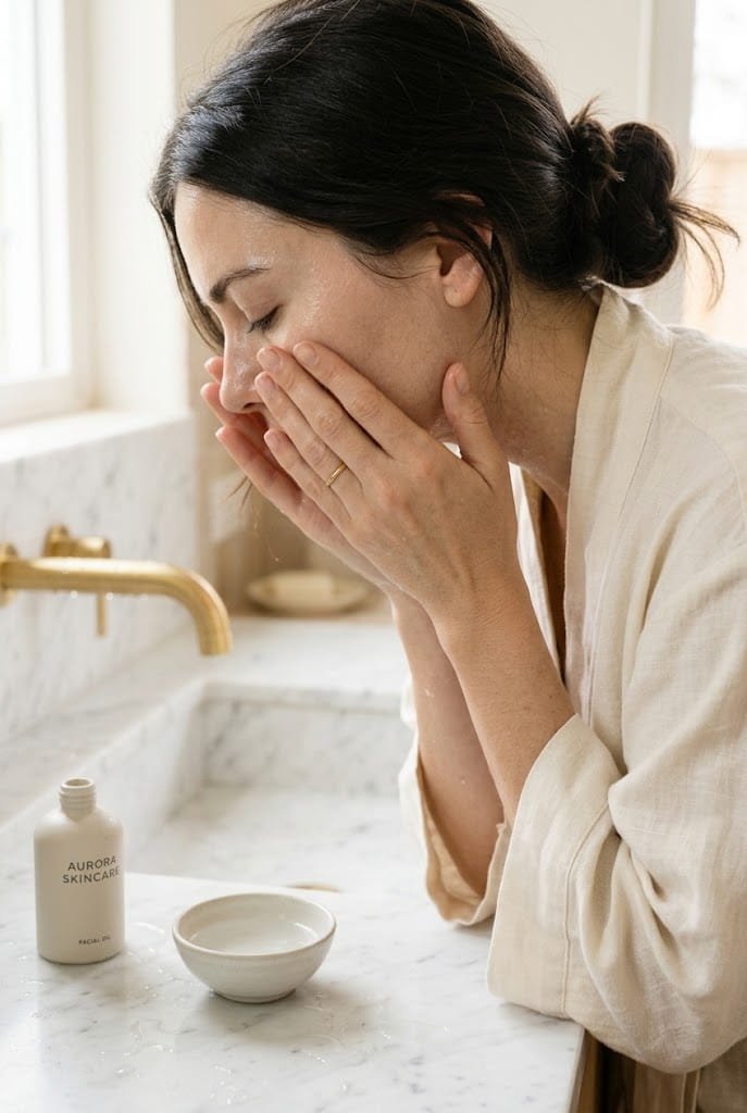 Hydrating essence application during a 10 minute practical morning skincare routine.