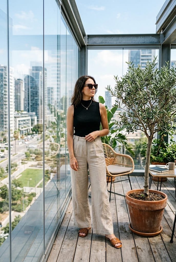 sleeveless-mock-neck-wide-leg-linen-pants