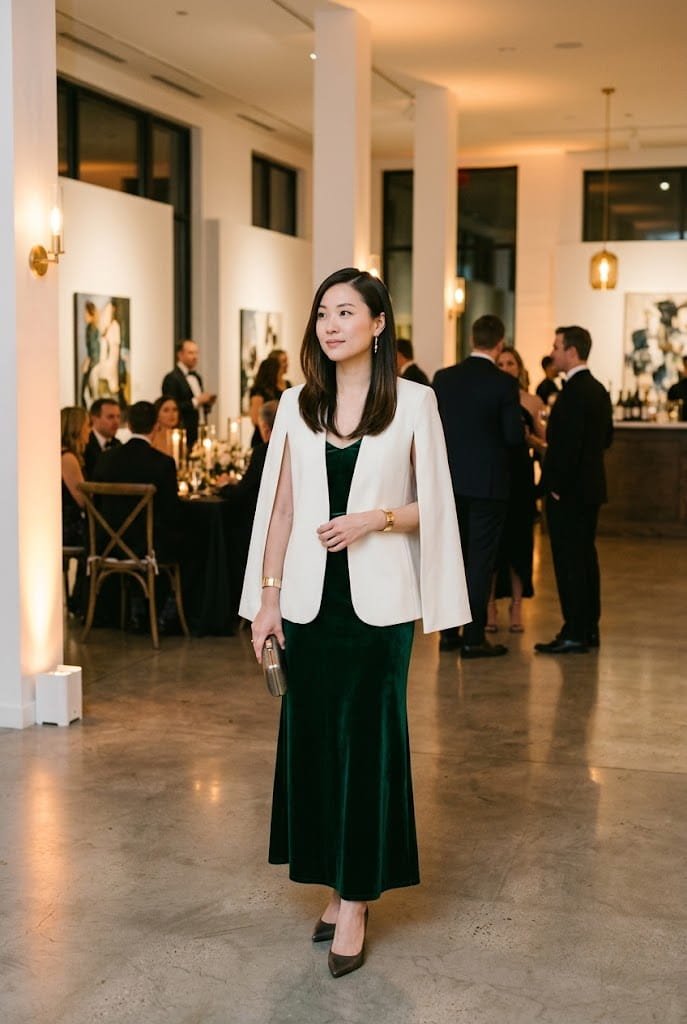 Tailored wool cape blazer with split sleeves for chic winter wedding cover ups.